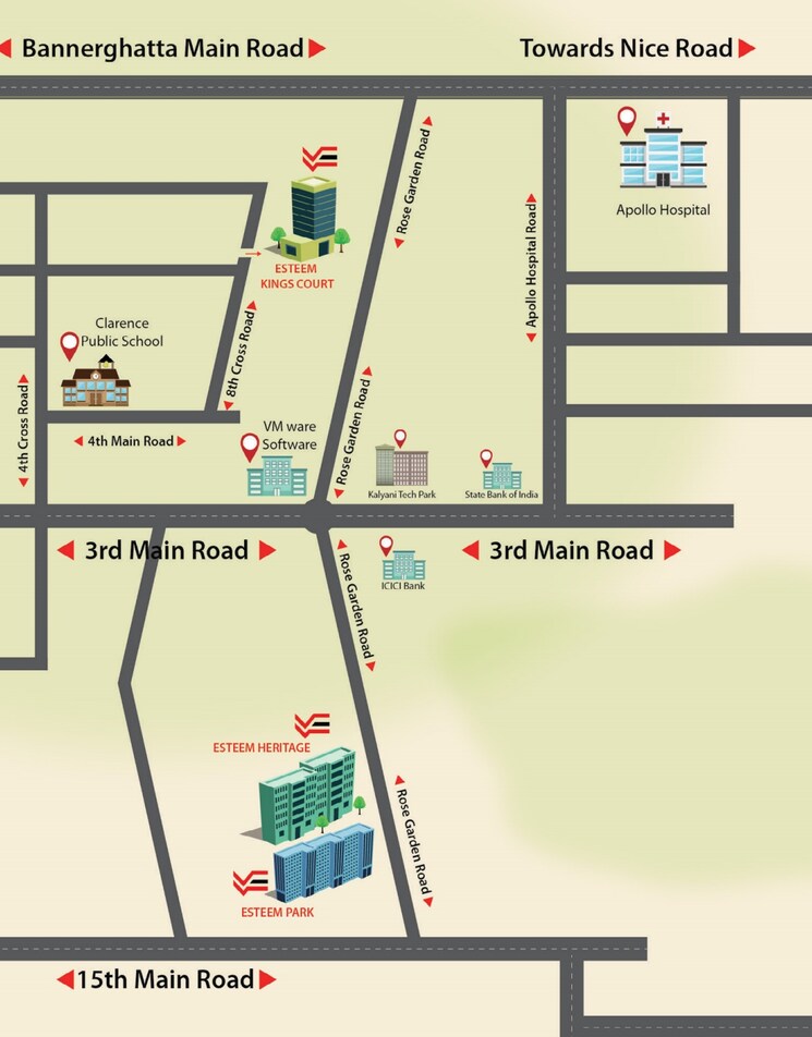 Map Location, esteem-kings-court 2.5 Bedroom 1545 Sq.Ft. Apartment In Jp Nagar Bangalore 8752023