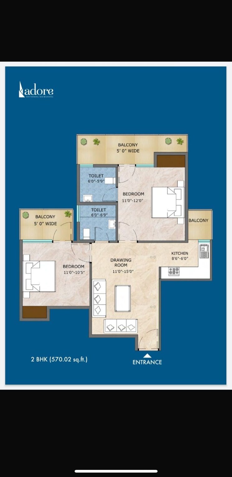 Floor Plan, adore-samriddhi 2 Bedroom 510 Sq.Ft. Apartment In Sector 89 Faridabad 8752238