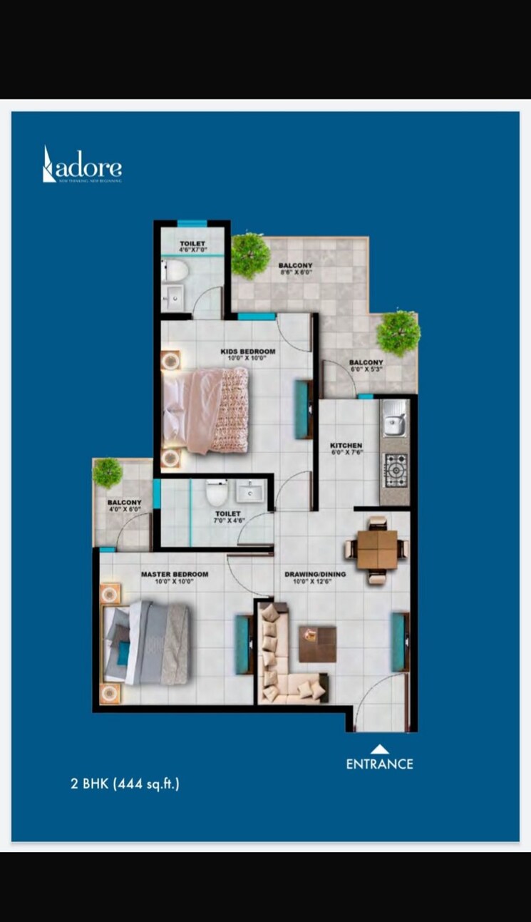 Floor Plan, adore-samriddhi 2 Bedroom 510 Sq.Ft. Apartment In Sector 89 Faridabad 8752238