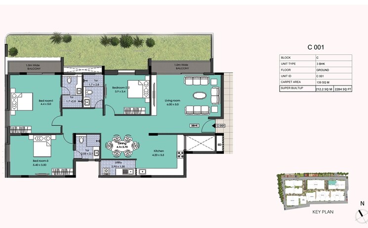 Floor Plan, esteem-kings-court 3 Bedroom 2284 Sq.Ft. Apartment In Jp Nagar Bangalore 8752054