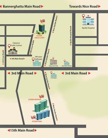 2 BHK Apartment – Map Location View at Esteem Kings Court, Jp Nagar - for Sale