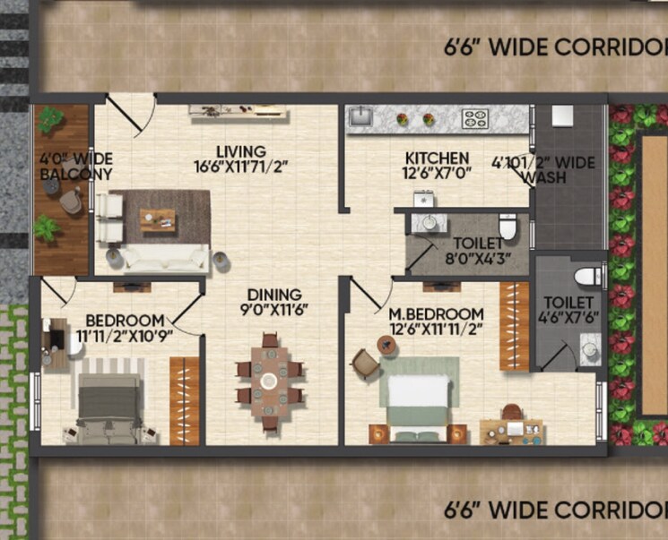 Floor Plan, garuda-grandeur 2 Bedroom 1139 Sq.Ft. Apartment In Bowrampet Hyderabad 8753517
