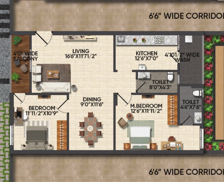 Floor Plan, garuda-grandeur 2 Bedroom 1139 Sq.Ft. Apartment In Bowrampet Hyderabad 8753517