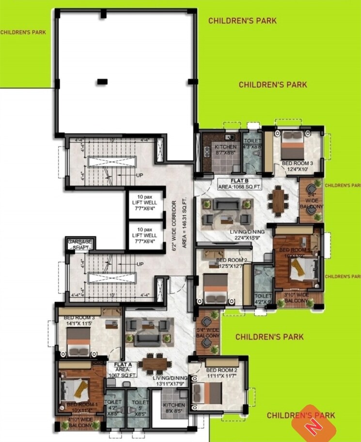 Floor Plan, new town 3 Bedroom 1485 Sq.Ft. Apartment In New Town Kolkata 8753523