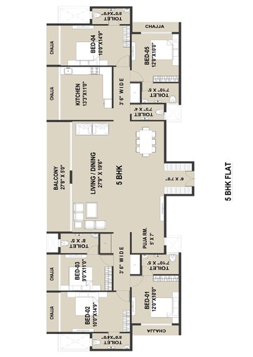 Floor Plan in 3 BHK Apartment at Kharghar Sector 19 – for Sale