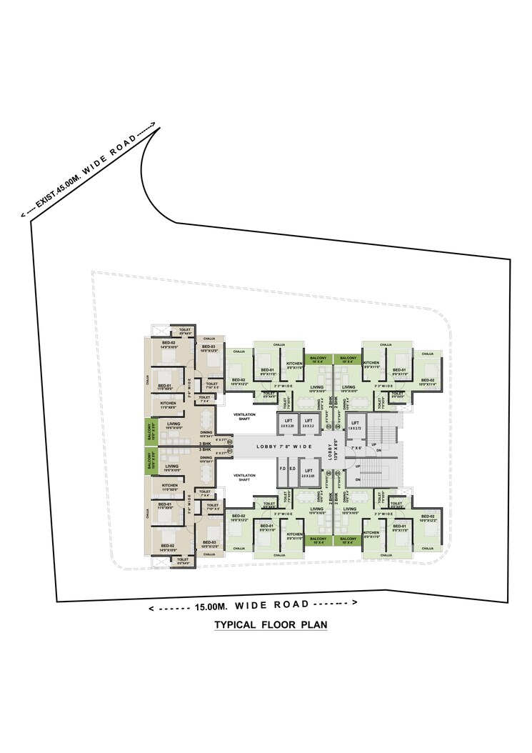 Floor Plan, kharghar sector 19 3 Bedroom 1800 Sq.Ft. Apartment In Kharghar Sector 19 Navi Mumbai 8754358