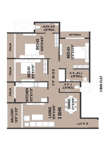 Floor Plan in 3 BHK Apartment at Kharghar Sector 19 – for Sale