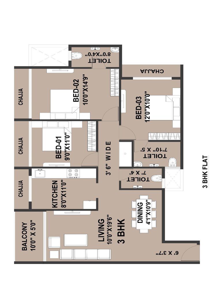 Floor Plan, kharghar sector 19 3 Bedroom 1800 Sq.Ft. Apartment In Kharghar Sector 19 Navi Mumbai 8754358