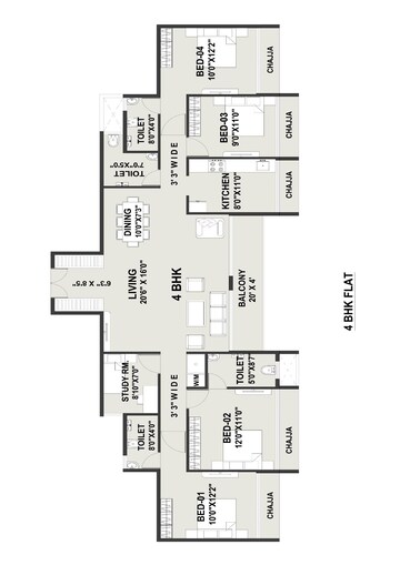 Floor Plan in 4 BHK Apartment at Kharghar Sector 19 – for Sale