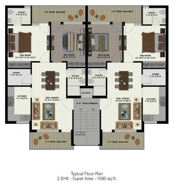 Floor Plan, kharar 2 Bedroom 1080 Sq.Ft. Apartment In Kharar Mohali 8754446