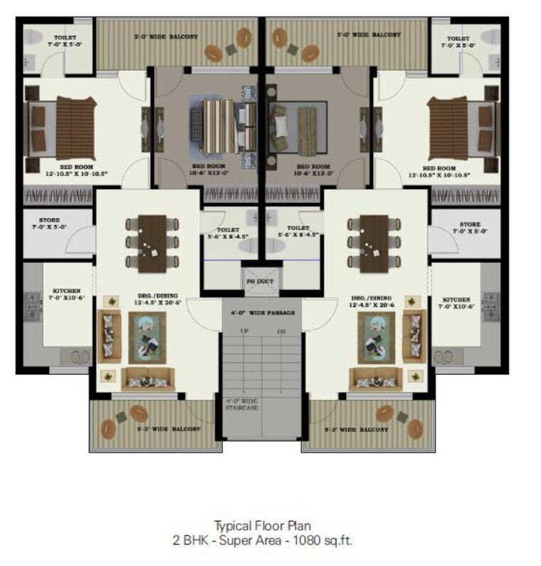 Floor Plan, kharar 2 Bedroom 1080 Sq.Ft. Apartment In Kharar Mohali 8754446