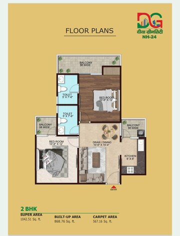 Floor Plan in 2 BHK Apartment at Nh 24 – for Sale