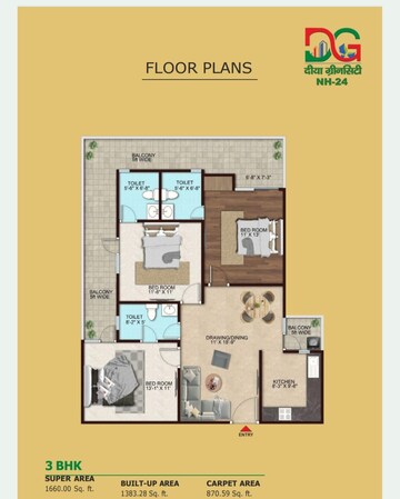 Floor Plan in 2 BHK Apartment at Nh 24 – for Sale