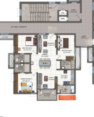 Floor Plan in 3 BHK Apartment at Rajapushpa Imperia, Tellapur – for Sale