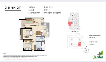 Floor Plan in 2 BHK Apartment at TVS Emerald Jardin, Singasandra – for Sale