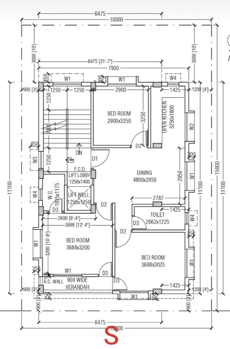 Floor Plan, new town 3 Bedroom 1200 Sq.Ft. Apartment In New Town Kolkata 8762035