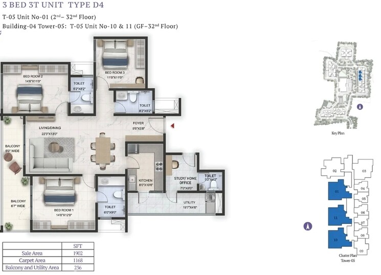 Floor Plan, varthur 3 Bedroom 1902 Sq.Ft. Apartment In Varthur Bangalore 8762082