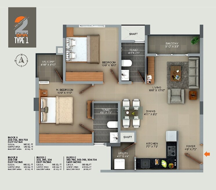 Floor Plan, sumadhura-aspire-amber 2 Bedroom 945 Sq.Ft. Apartment In Doddabanahalli Bangalore 8762091