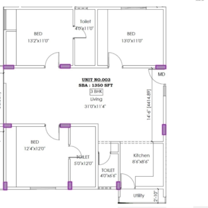 Floor Plan in 3 BHK Apartment at Sarjapur Road – for Sale