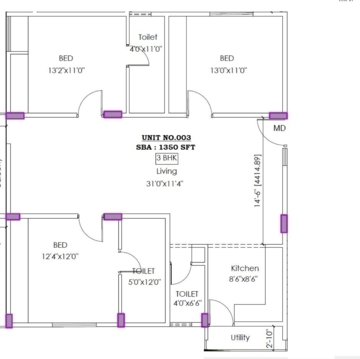 Floor Plan in 3 BHK Apartment at Sarjapur Road – for Sale