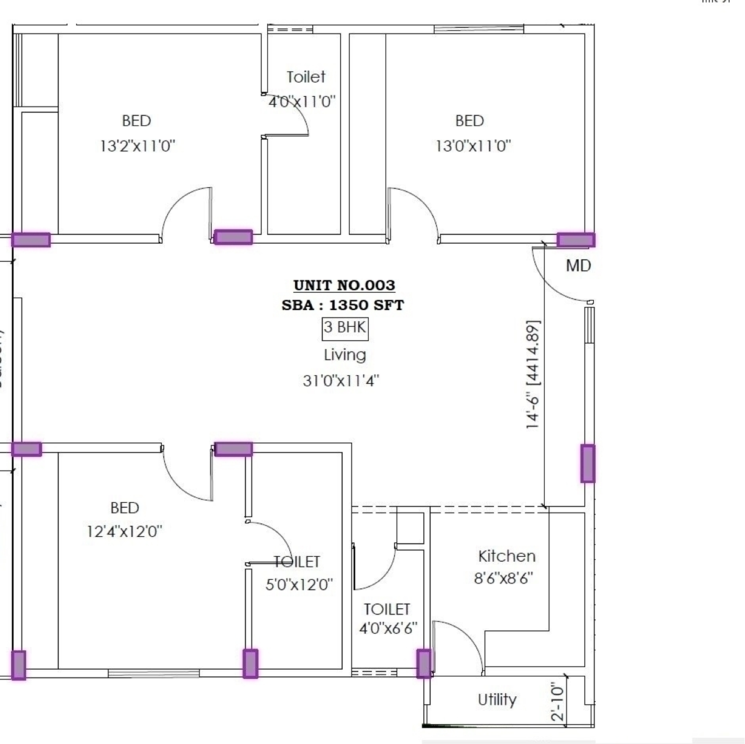 Floor Plan, sarjapur road 3 Bedroom 6500 Sq.Ft. Apartment In Sarjapur Road Bangalore 8764425