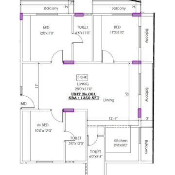 Floor Plan in 3 BHK Apartment at Sarjapur Road – for Sale