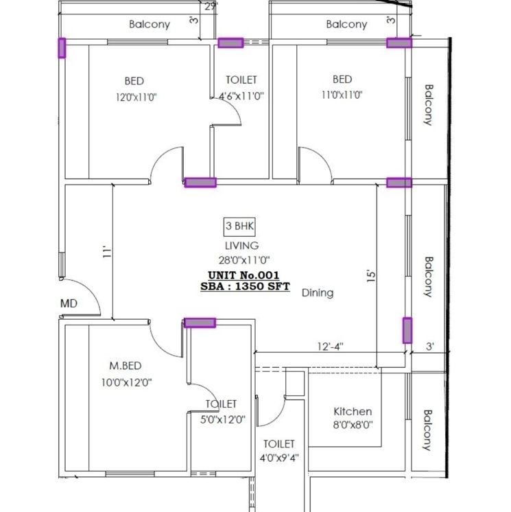 Floor Plan, sarjapur road 3 Bedroom 6500 Sq.Ft. Apartment In Sarjapur Road Bangalore 8764425