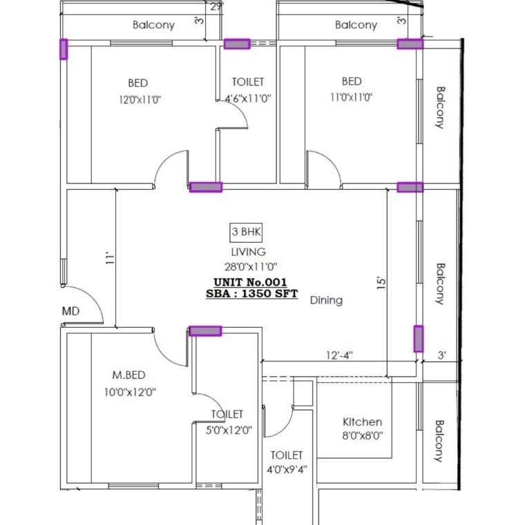 Floor Plan, sarjapur road 3 Bedroom 6500 Sq.Ft. Apartment In Sarjapur Road Bangalore 8764425