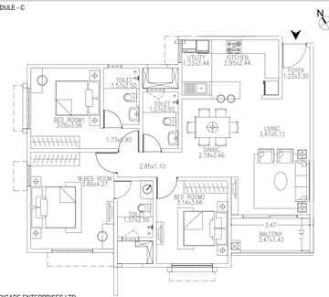 Floor Plan in 3 BHK Apartment at Brigade Wisteria At Brigade Meadows, Kanakapura Road – for Sale