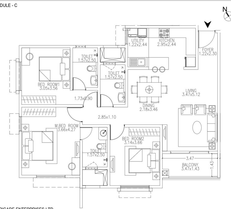 Floor Plan, brigade-wisteria-at-brigade-meadows 3 Bedroom 1587 Sq.Ft. Apartment In Kanakapura Road Bangalore 8764999