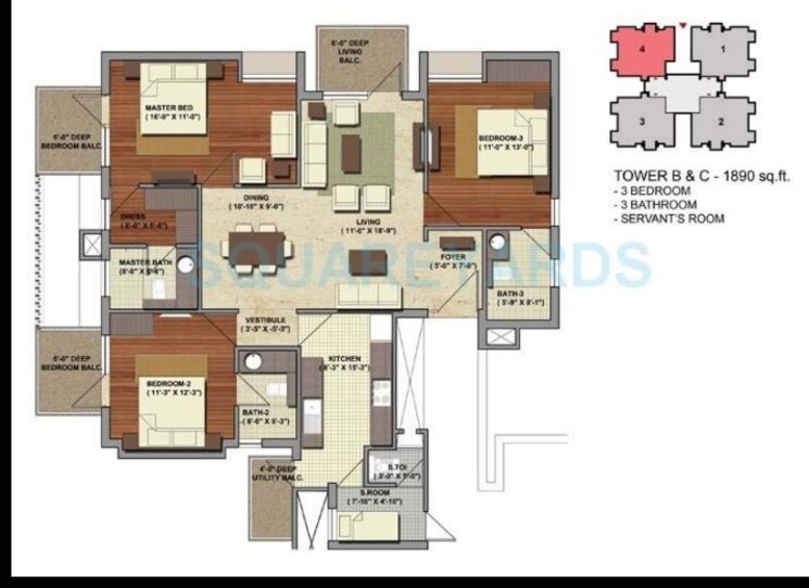 Floor Plan, conscient-heritage-one 3 Bedroom 1996 Sq.Ft. Apartment In Sector 62 Gurgaon 8765895