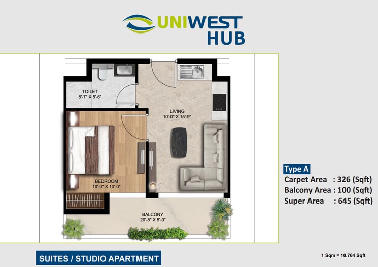 Floor Plan, uniwest-hub Studio 525 Sq.Ft. Apartment In Sector 22d Yamuna Expressway Greater Noida 8764032