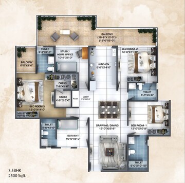 Floor Plan in 3.5 BHK Penthouse at Windlass River Valley, Harrawala – for Sale