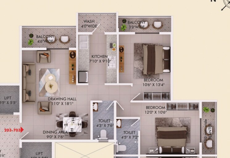 Floor Plan, amravati rd 2 Bedroom 1130 Sq.Ft. Apartment In Amravati rd Nagpur 8770257