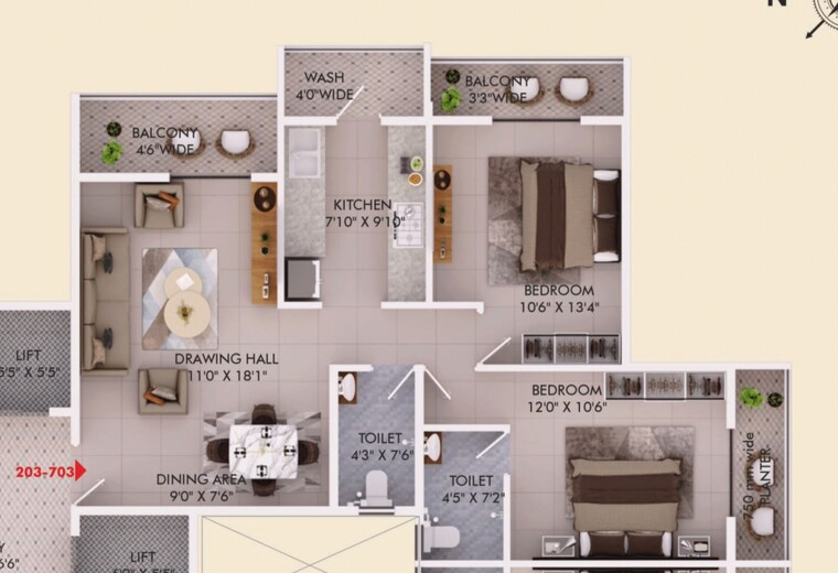 Floor Plan, amravati rd 2 Bedroom 1130 Sq.Ft. Apartment In Amravati rd Nagpur 8770257