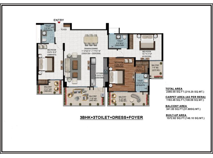 Floor Plan, windsor-majesty 3 Bedroom 2450 Sq.Ft. Apartment In Raj Nagar Extension Ghaziabad 8771806
