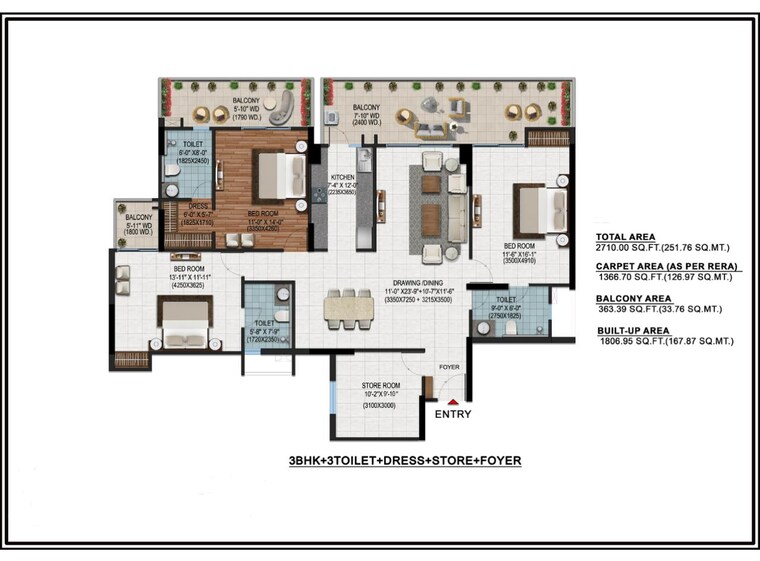 Floor Plan, windsor-majesty 3 Bedroom 2450 Sq.Ft. Apartment In Raj Nagar Extension Ghaziabad 8771806
