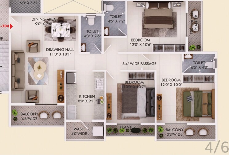 Floor Plan, amravati rd 3 Bedroom 1378 Sq.Ft. Apartment In Amravati rd Nagpur 8771824