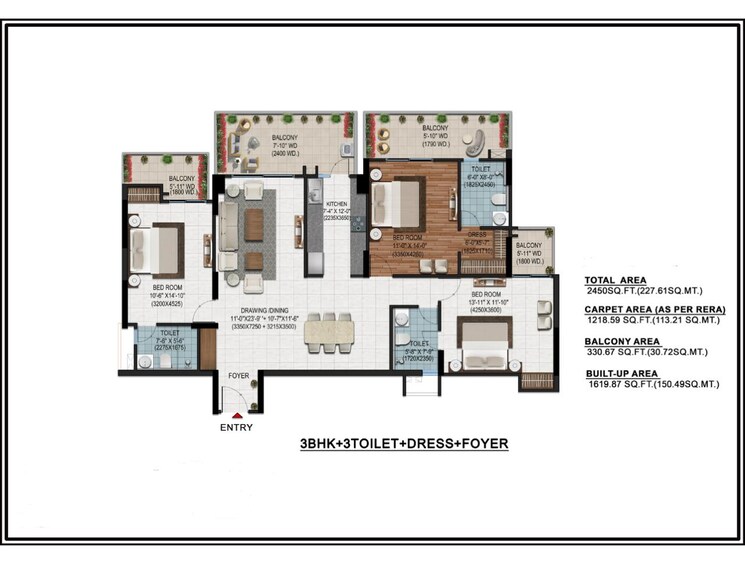 Floor Plan, windsor-majesty 3 Bedroom 2710 Sq.Ft. Apartment In Raj Nagar Extension Ghaziabad 8771841