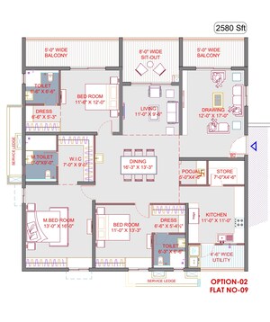 Floor Plan in 3 BHK Apartment at Kukatpally – for Sale