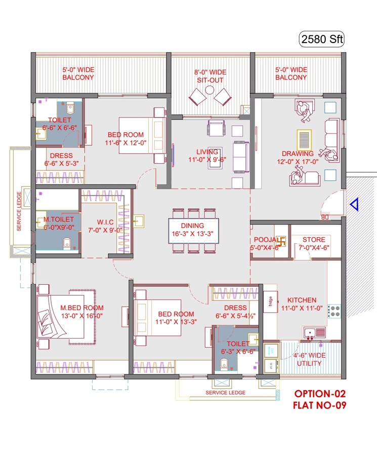 Floor Plan, kukatpally 3 Bedroom 2580 Sq.Ft. Apartment In Kukatpally Hyderabad 8773647