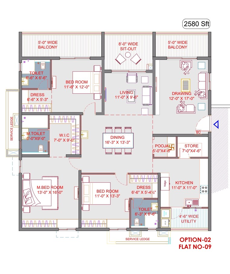 Floor Plan, kukatpally 3 Bedroom 2580 Sq.Ft. Apartment In Kukatpally Hyderabad 8773647