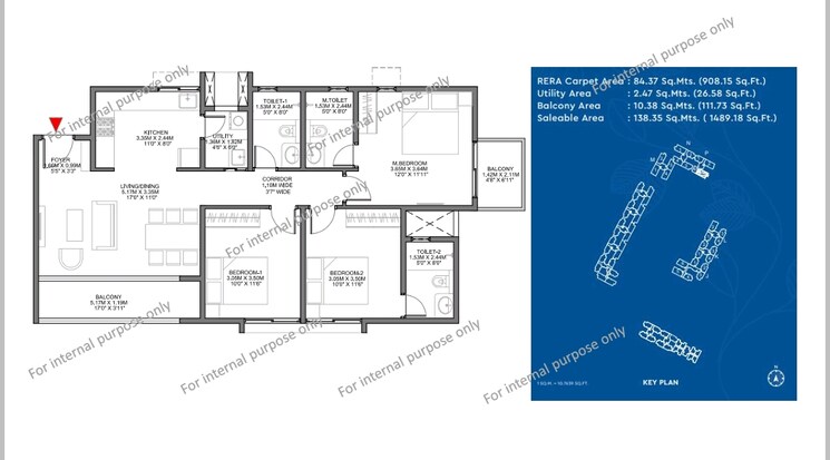 Floor Plan, godrej-park-retreat 3 Bedroom 1490 Sq.Ft. Apartment In Sarjapur Road Bangalore 8778380