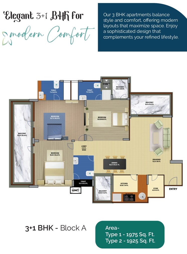 Floor Plan, faridabad central 3.5 Bedroom 1975 Sq.Ft. Apartment In Faridabad Central Faridabad 8778707