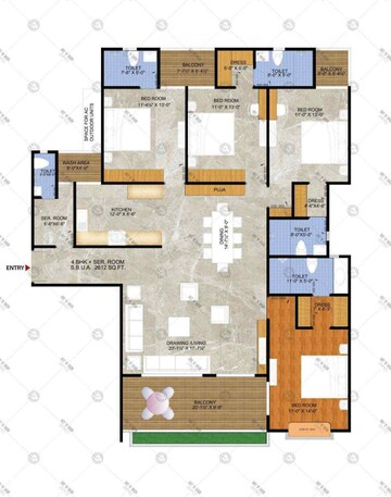 Floor Plan in 4 BHK Apartment at Manglam Garden City, Muhana – for Sale