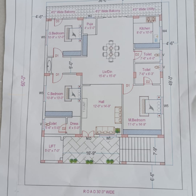 Floor Plan, sainikpuri 3 Bedroom 2205 Sq.Ft. Builder Floor In Sainikpuri Hyderabad 8780084