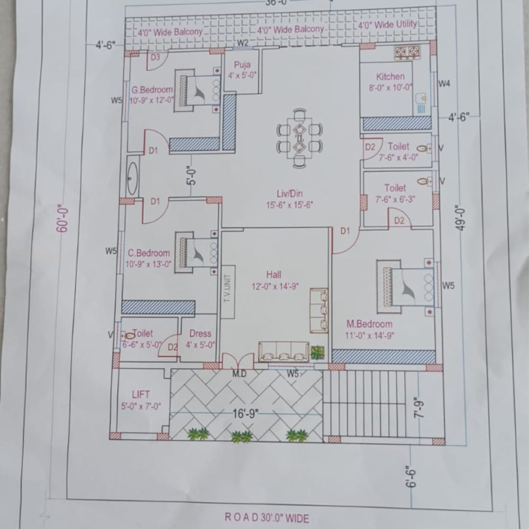 Floor Plan, sainikpuri 3 Bedroom 2205 Sq.Ft. Builder Floor In Sainikpuri Hyderabad 8780084