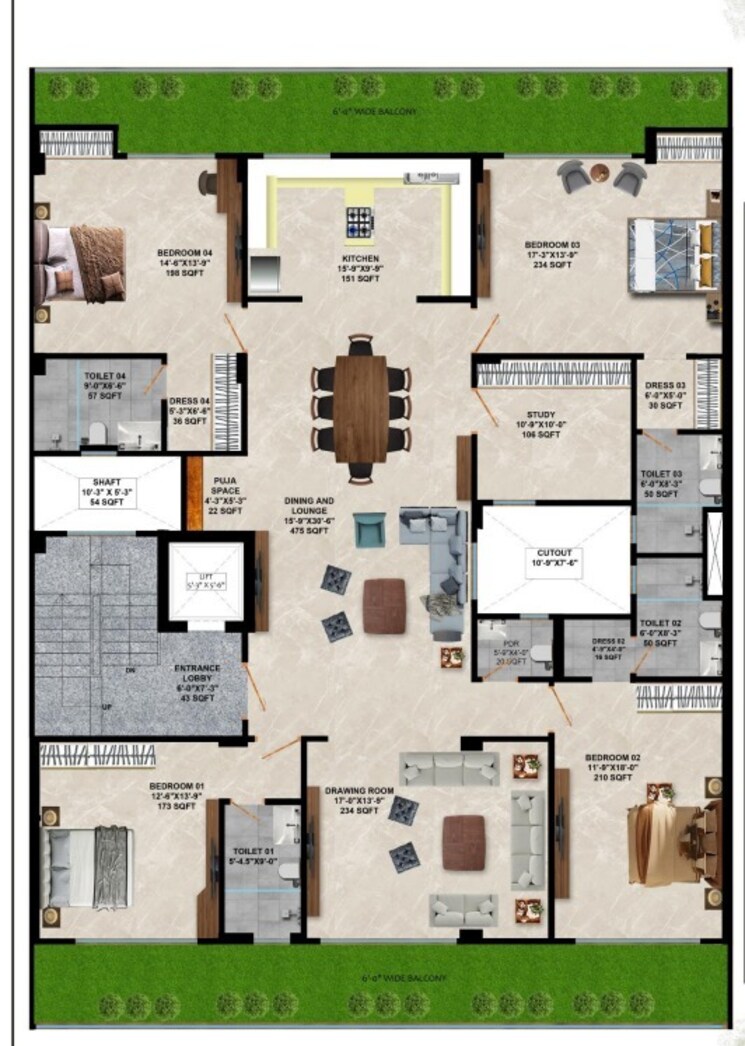 Floor Plan, nirvana-courtyard 4 Bedroom 475 Sq.Yd. Builder Floor In Sector 50 Gurgaon 8780669
