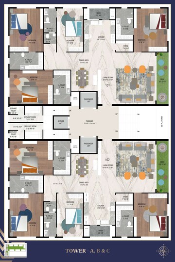 Floor Plan in 4 BHK Apartment at Vesu – for Sale
