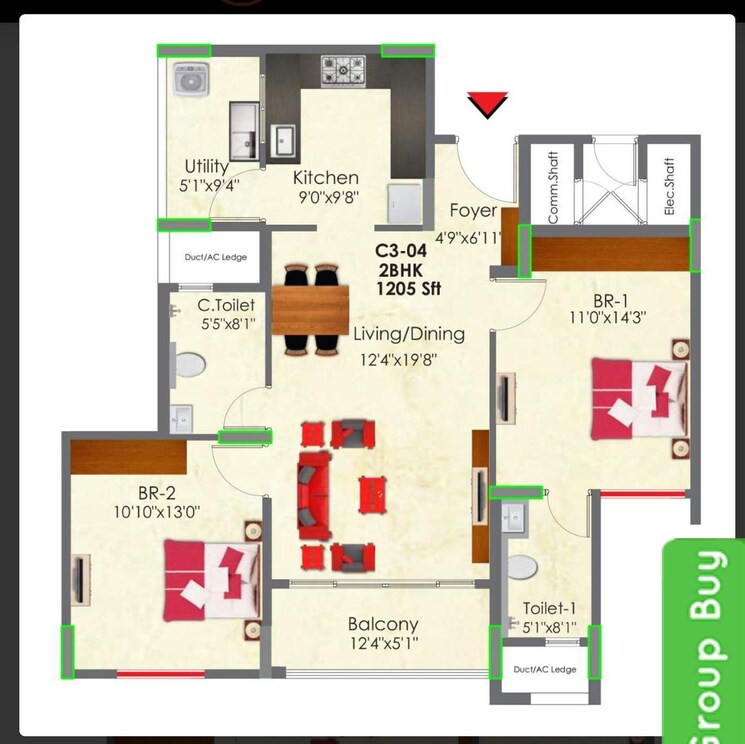 Floor Plan, snn-raj-greenbay 2 Bedroom 1205 Sq.Ft. Apartment In Electronic City Phase ii Bangalore 8781163